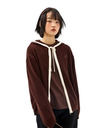 COLOR-BLOCK KNIT HOOD ZIP-UP