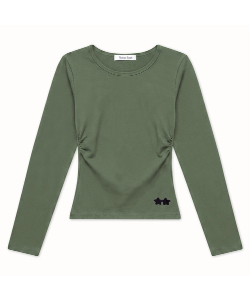 FUZZY SCAN(ファジスキャン)の「刺繍ロゴシャーリングロングスリーブ(Tシャツ/カットソー・レディース・ライトグレー/サンドベージュ/ピンク系その他/カーキ/イエロー/チャコールグレー/オレンジ/チャコール/グリーン/ライトグリーン/レッド系その他/ブラック・ONE SIZE)」の6枚目の写真