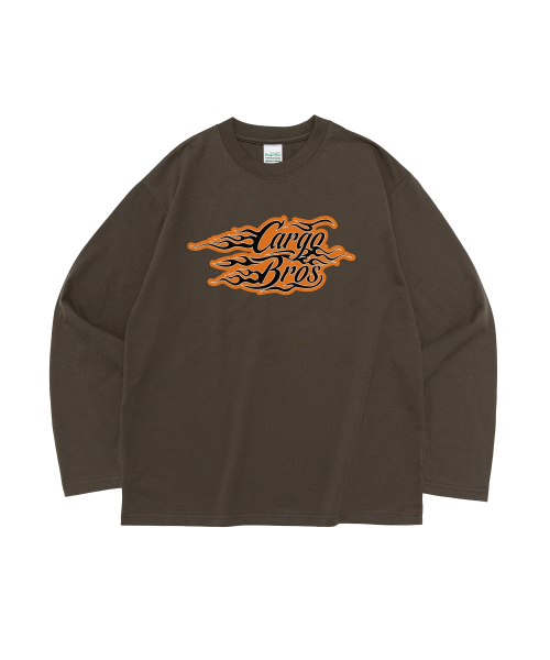 CARGOBROS(カーゴブロス)の「フレイムロゴグラフィック ロングスリーブ(カーキ)(Tシャツ/カットソー・メンズ・その他・SMALL/MEDIUM/LARGE/X-LARGE)」の1枚目の写真