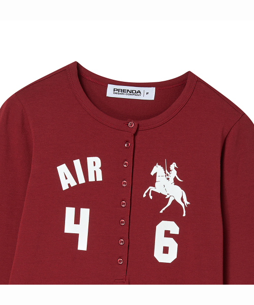 PRENDA(プレンダ)の「EQUESTRIAN HENLEY LONG SLEEVE BURGUNDY(Tシャツ/カットソー・レディース・その他・FREE)」の6枚目の写真