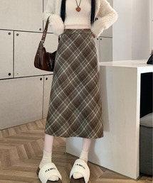 チェック柄 Iラインロングスカート