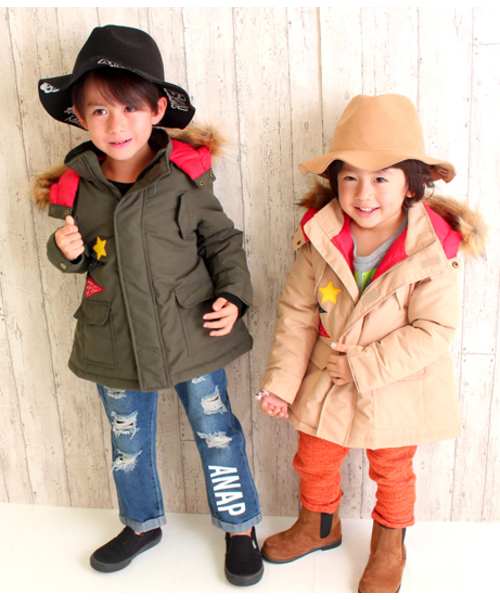 ANAP kids（アナップキッズ）の「ワッペンデザインモッズコート（モッズコート・キッズ・インディゴブルー/カーキ/ベージュ・90cm/130cm/110cm/100cm/120cm）」の14枚目の写真