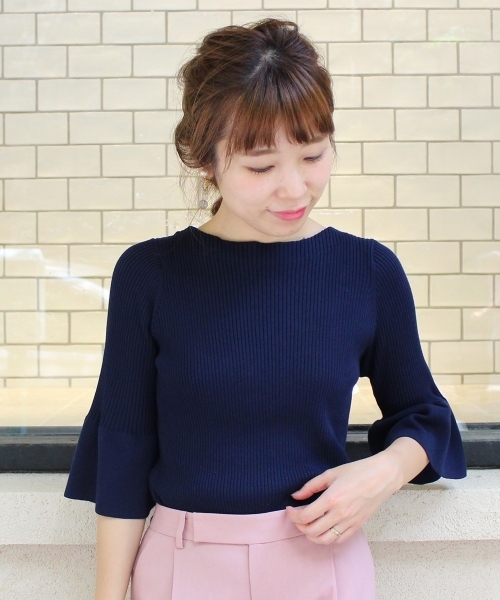 le.coeur blanc（ルクールブラン）の「【WEB限定PRICE】ワイドリブフレアースリーブ6分袖（ニット/セーター・レディース・ネイビー/ホワイト系その他/ブラウン/グリーン/ピンク系その他/ブルー系その他4・FREE）」の4枚目の写真