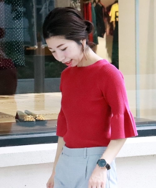 le.coeur blanc（ルクールブラン）の「【WEB限定PRICE】ワイドリブフレアースリーブ6分袖（ニット/セーター・レディース・ネイビー/ホワイト系その他/ブラウン/グリーン/ピンク系その他/ブルー系その他4・FREE）」の6枚目の写真