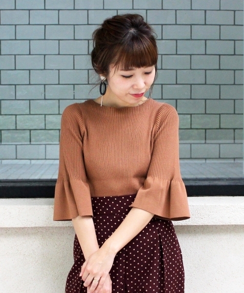 le.coeur blanc（ルクールブラン）の「【WEB限定PRICE】ワイドリブフレアースリーブ6分袖（ニット/セーター・レディース・ネイビー/ホワイト系その他/ブラウン/グリーン/ピンク系その他/ブルー系その他4・FREE）」の2枚目の写真