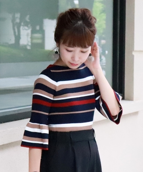 le.coeur blanc（ルクールブラン）の「【WEB限定PRICE】ワイドリブフレアースリーブ6分袖（ニット/セーター・レディース・ネイビー/ホワイト系その他/ブラウン/グリーン/ピンク系その他/ブルー系その他4・FREE）」の5枚目の写真