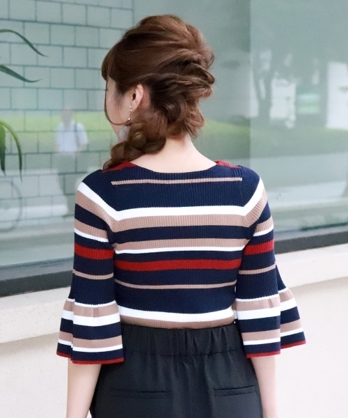 le.coeur blanc（ルクールブラン）の「【WEB限定PRICE】ワイドリブフレアースリーブ6分袖（ニット/セーター・レディース・ネイビー/ホワイト系その他/ブラウン/グリーン/ピンク系その他/ブルー系その他4・FREE）」の8枚目の写真