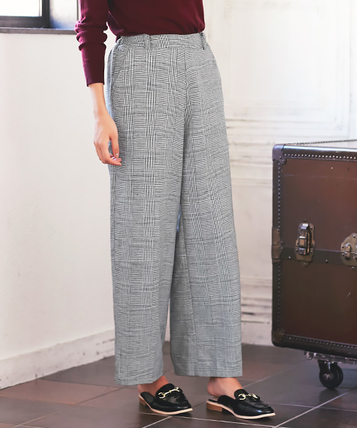 KOBE LETTUCE（コウベレタス）の「シーズンライクに着こなして！チェック柄ワイドパンツ（その他パンツ・レディース・レッド/グリーン/グレー系その他2/グレー系その他/オレンジ系その他/ブルー系その他/ブラウン系その他・FREE）」の2枚目の写真