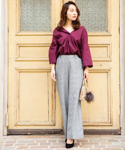 KOBE LETTUCE（コウベレタス）の「シーズンライクに着こなして！チェック柄ワイドパンツ（その他パンツ・レディース・レッド/グリーン/グレー系その他2/グレー系その他/オレンジ系その他/ブルー系その他/ブラウン系その他・FREE）」の8枚目の写真