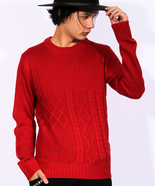 8(eight)(エイト)の「ケーブル編み ニット セーター クルーネック ざっくりニット(ニット/セーター・メンズ・ホワイト/ブラック/ベージュ/ネイビー/グレー/レッド/ピンク・MEDIUM/X-LARGE/LARGE)」の7枚目の写真
