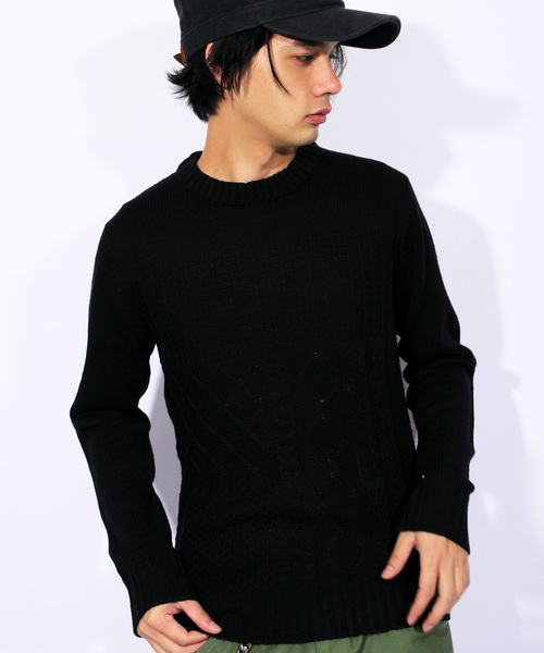 8(eight)(エイト)の「ケーブル編み ニット セーター クルーネック ざっくりニット(ニット/セーター・メンズ・ホワイト/ブラック/ベージュ/ネイビー/グレー/レッド/ピンク・MEDIUM/X-LARGE/LARGE)」の2枚目の写真