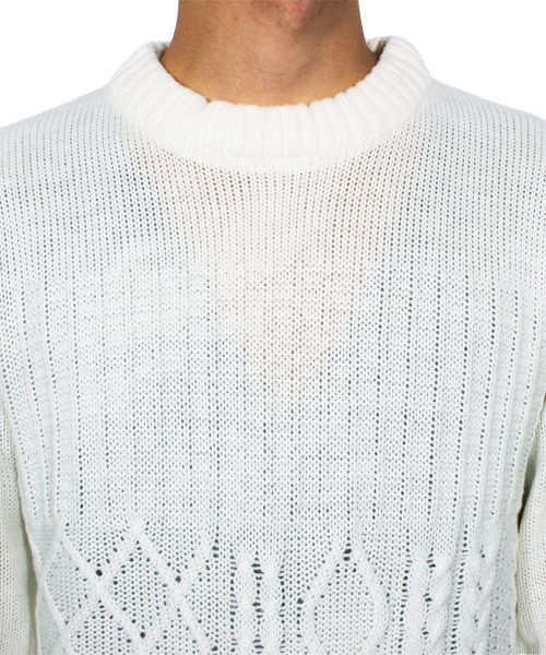 8(eight)(エイト)の「ケーブル編み ニット セーター クルーネック ざっくりニット(ニット/セーター・メンズ・ホワイト/ブラック/ベージュ/ネイビー/グレー/レッド/ピンク・MEDIUM/X-LARGE/LARGE)」の9枚目の写真