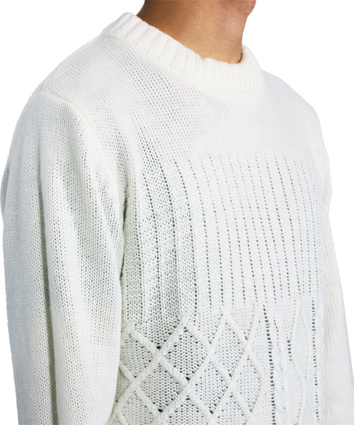 8(eight)(エイト)の「ケーブル編み ニット セーター クルーネック ざっくりニット(ニット/セーター・メンズ・ホワイト/ブラック/ベージュ/ネイビー/グレー/レッド/ピンク・MEDIUM/X-LARGE/LARGE)」の19枚目の写真