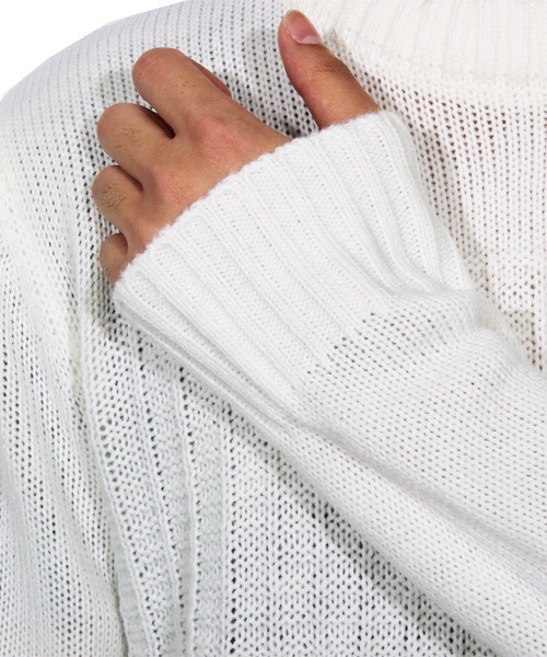 8(eight)(エイト)の「ケーブル編み ニット セーター クルーネック ざっくりニット(ニット/セーター・メンズ・ホワイト/ブラック/ベージュ/ネイビー/グレー/レッド/ピンク・MEDIUM/X-LARGE/LARGE)」の16枚目の写真