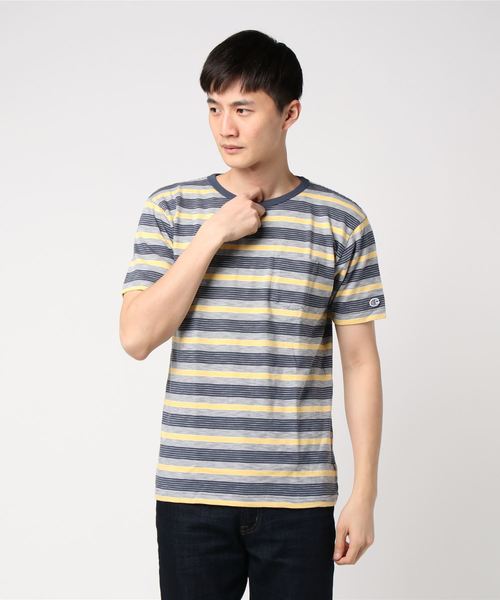 Champion（チャンピオン）の「【Champion/チャンピオン】メンズ ロチェスター ボーダーTシャツ（Tシャツ/カットソー・メンズ・モスグリーン/レッド/ネイビー/ブラック・MEDIUM/LARGE）」の4枚目の写真