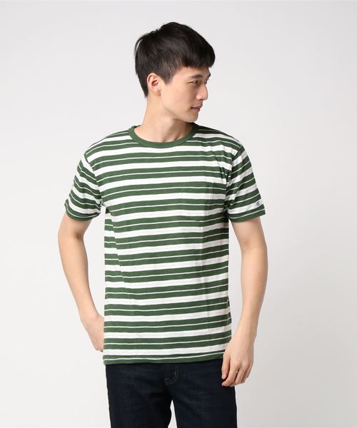 Champion（チャンピオン）の「【Champion/チャンピオン】メンズ ロチェスター ボーダーTシャツ（Tシャツ/カットソー・メンズ・モスグリーン/レッド/ネイビー/ブラック・MEDIUM/LARGE）」の3枚目の写真
