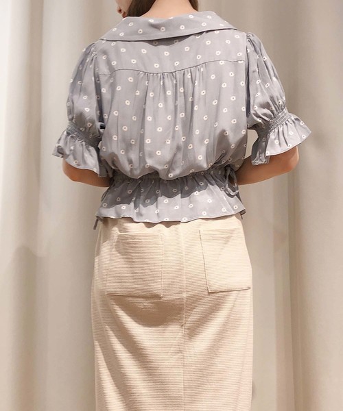 one after another NICE CLAUP（ワンアフターアナザーナイスクラップ）の「小紋花柄開襟ブラウス（シャツ/ブラウス・レディース・ブラック/サックスブルー/コーラルピンク・FREE）」の10枚目の写真