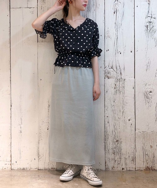 one after another NICE CLAUP（ワンアフターアナザーナイスクラップ）の「小紋花柄開襟ブラウス（シャツ/ブラウス・レディース・ブラック/サックスブルー/コーラルピンク・FREE）」の14枚目の写真