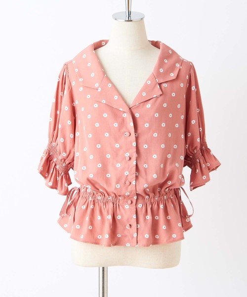 one after another NICE CLAUP（ワンアフターアナザーナイスクラップ）の「小紋花柄開襟ブラウス（シャツ/ブラウス・レディース・ブラック/サックスブルー/コーラルピンク・FREE）」の18枚目の写真
