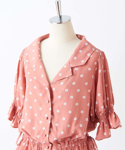 one after another NICE CLAUP（ワンアフターアナザーナイスクラップ）の「小紋花柄開襟ブラウス（シャツ/ブラウス・レディース・ブラック/サックスブルー/コーラルピンク・FREE）」の19枚目の写真