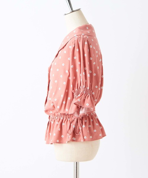 one after another NICE CLAUP（ワンアフターアナザーナイスクラップ）の「小紋花柄開襟ブラウス（シャツ/ブラウス・レディース・ブラック/サックスブルー/コーラルピンク・FREE）」の21枚目の写真