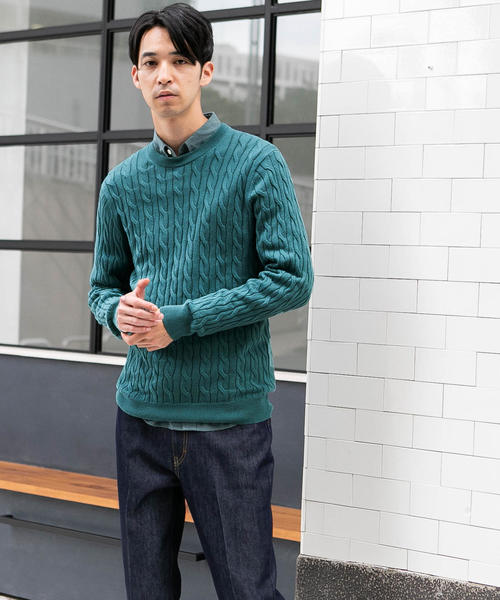 Green Label Relaxing グリーンレーベルリラクシング の Cm コットンカシミヤ ケーブル クルー ニット ニット セーター Wear