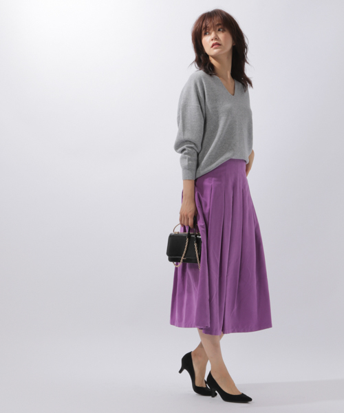 laboratory work（ラボラトリーワーク）の「タックフレアースカート（スカート・レディース・カーキ/ネイビー/パープル/マスタード・SMALL/MEDIUM）」の11枚目の写真