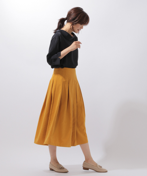 laboratory work（ラボラトリーワーク）の「タックフレアースカート（スカート・レディース・カーキ/ネイビー/パープル/マスタード・SMALL/MEDIUM）」の13枚目の写真