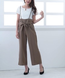 フロントリボンハイウエストワイドサロペット