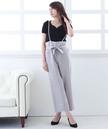 フロントリボンハイウエストワイドサロペット