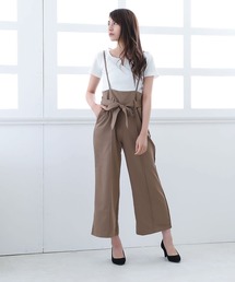 フロントリボンハイウエストワイドサロペット