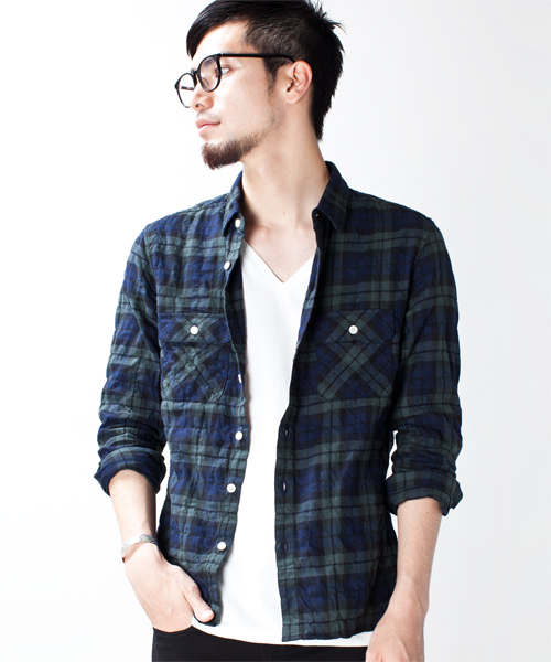 NANO universe（ナノユニバース）の「ツイルマドラススクウェアSH L/S（シャツ/ブラウス・メンズ・ブラック/チャコール/グリーン/ブルー/イエロー/レッド・MEDIUM/LARGE）」の3枚目の写真