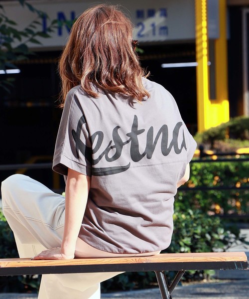 HER CLOSET(ハークローゼット)の「【HERCLOSET】バックプリントロゴTシャツ(Tシャツ/カットソー)」|チャコールグレー