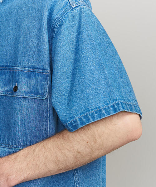 BEAUTY&YOUTH UNITED ARROWS（ビューティーアンドユースユナイテッドアローズ）の「【WEB限定】 by デニム ワイド ショートスリーブ シャツ ◆（シャツ/ブラウス・メンズ・コバルトブルー/ネイビー・L/S/M/XL）」の8枚目の写真