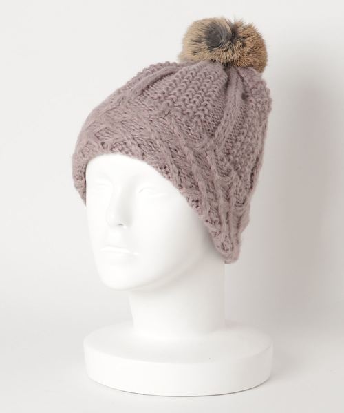 セール ラビットファー梵天ニット帽 ニットキャップ ビーニー U Q ユウキュウ のファッション通販 Zozotown