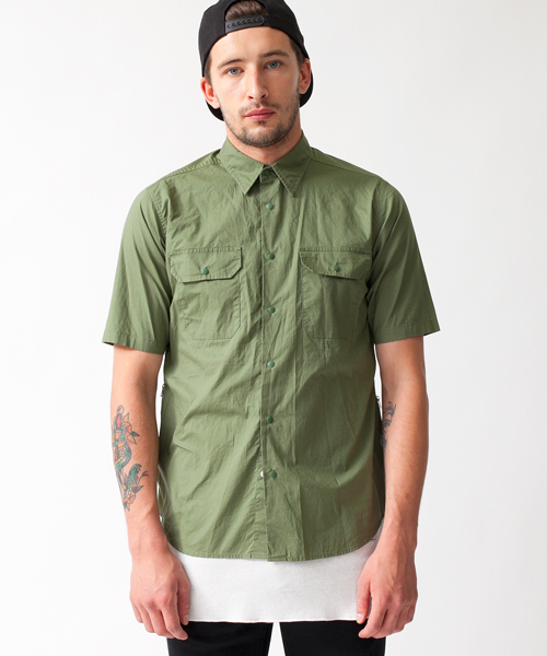 MONKEY TIME（モンキータイム）の「MT∴ ブロード サイドジップ ユーティリティーシャツ◆（シャツ/ブラウス・メンズ・オフホワイト/オリーブ・LARGE/SMALL/X-LARGE/MEDIUM）」の2枚目の写真