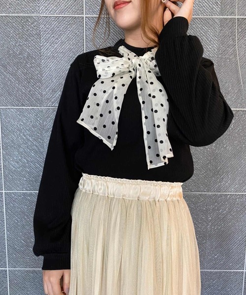 one way（ワンウェイ）の「シアードットスカーフリボントップス（Tシャツ/カットソー・レディース・パープル/ブラック/ライトグリーン/ホワイト・M）」の3枚目の写真