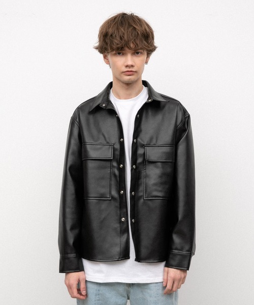 YARD PLUS(ヤードプリュス)の「YARD PLUS フェイクレザーCPOジャケット(テーラードジャケット・メンズ・ブラック・FREE)」の4枚目の写真