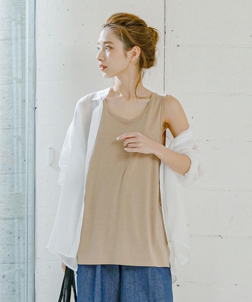 KOBE LETTUCE（コウベレタス）の「サイドスリットタンクトップ（タンクトップ・レディース・オフホワイト/ベージュ/ブラック/カーキ・FREE）」の4枚目の写真