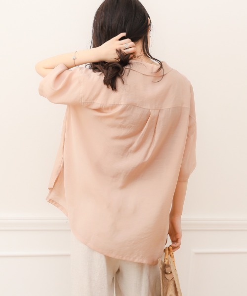 Bab（バブ）の「【WEB限定】オープンカラーシアーシャツ（シャツ/ブラウス・レディース・ミント/グレー/スモークピンク・38）」の4枚目の写真