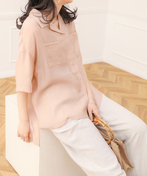 Bab（バブ）の「【WEB限定】オープンカラーシアーシャツ（シャツ/ブラウス・レディース・ミント/グレー/スモークピンク・38）」の8枚目の写真