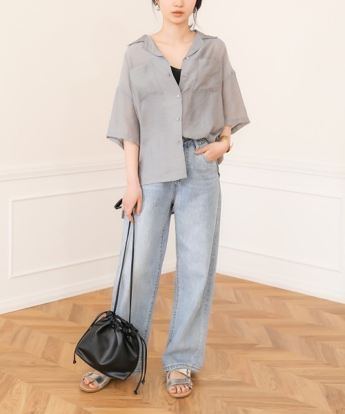 Bab（バブ）の「【WEB限定】オープンカラーシアーシャツ（シャツ/ブラウス・レディース・ミント/グレー/スモークピンク・38）」の6枚目の写真