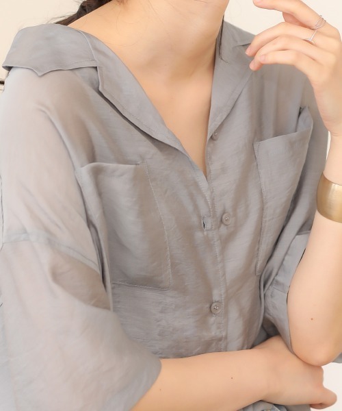 Bab（バブ）の「【WEB限定】オープンカラーシアーシャツ（シャツ/ブラウス・レディース・ミント/グレー/スモークピンク・38）」の10枚目の写真