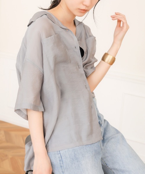 Bab（バブ）の「【WEB限定】オープンカラーシアーシャツ（シャツ/ブラウス・レディース・ミント/グレー/スモークピンク・38）」の21枚目の写真