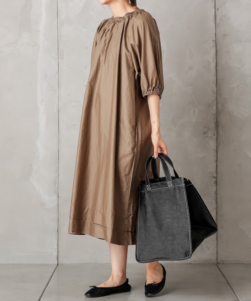 PUAL CE CIN（ピュアルセシン）の「【Du noir】ペーパー加工ワンピース（ワンピース・レディース・ブラック/グレー/キャメル・FREE）」の4枚目の写真