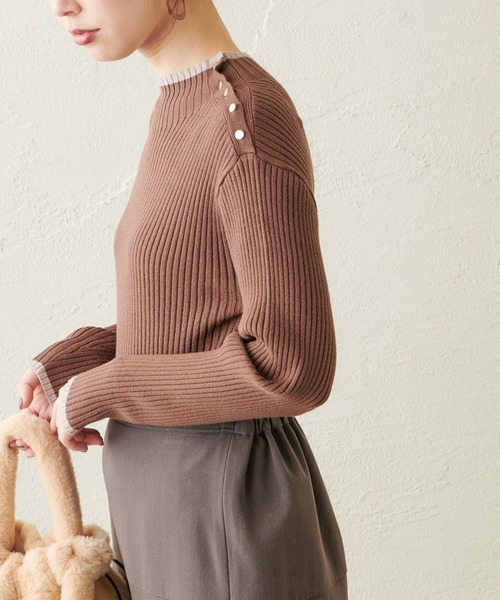 natural couture(ナチュラルクチュール)の「配色ラインリブニット(ニット/セーター・レディース・ブラック/ブラウン/アイボリー/ライトベージュ/レンガ・FREE)」の4枚目の写真