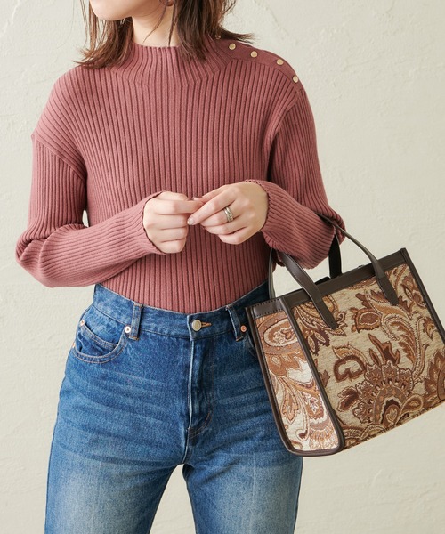 natural couture(ナチュラルクチュール)の「配色ラインリブニット(ニット/セーター・レディース・ブラック/ブラウン/アイボリー/ライトベージュ/レンガ・FREE)」の1枚目の写真