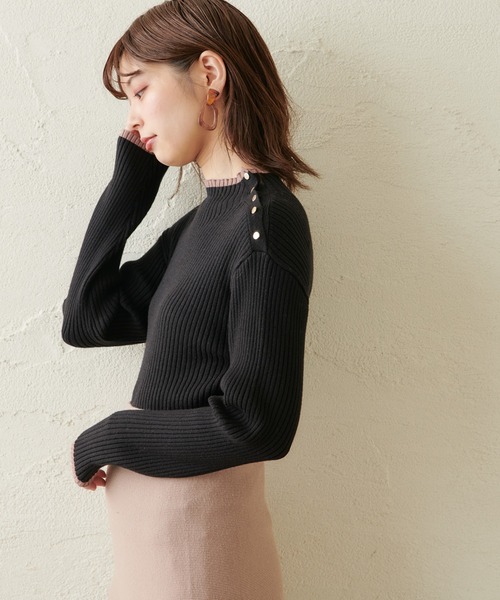 natural couture(ナチュラルクチュール)の「配色ラインリブニット(ニット/セーター・レディース・ブラック/ブラウン/アイボリー/ライトベージュ/レンガ・FREE)」の10枚目の写真