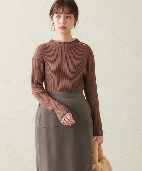natural couture(ナチュラルクチュール)の「配色ラインリブニット(ニット/セーター・レディース・ブラック/ブラウン/アイボリー/ライトベージュ/レンガ・FREE)」の15枚目の写真