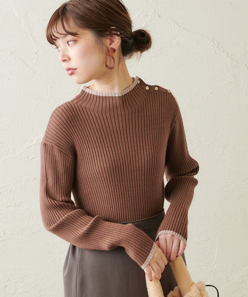 natural couture(ナチュラルクチュール)の「配色ラインリブニット(ニット/セーター・レディース・ブラック/ブラウン/アイボリー/ライトベージュ/レンガ・FREE)」の14枚目の写真